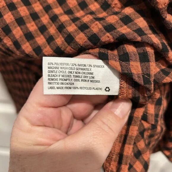 A New Day Ladies Size Large Orange Black Checked Shirt With Long Sleeves - Picture 6 of 6